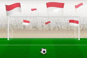 Monaco football team fans with flags of Monaco cheering on stadium, penalty kick concept in a soccer match. vector