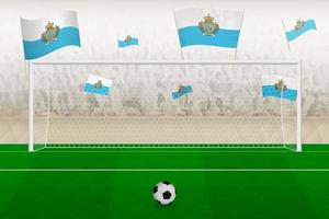 San Marino football team fans with flags of San Marino cheering on stadium, penalty kick concept in a soccer match. vector