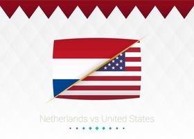 National football team Netherlands vs United States, Round of 16. Soccer 2022 match versus icon. vector