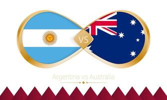 argentina contra australia icono de oro para el partido de fútbol 2022, octavos de final. vector