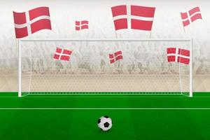 Denmark football team fans with flags of Denmark cheering on stadium, penalty kick concept in a soccer match. vector