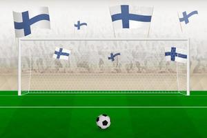 Finland football team fans with flags of Finland cheering on stadium, penalty kick concept in a soccer match. vector