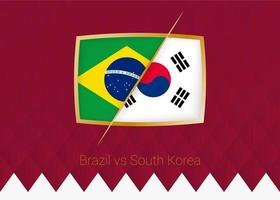 brasil vs corea del sur, ronda de 16 icono de la competencia de fútbol sobre fondo burdeos. vector