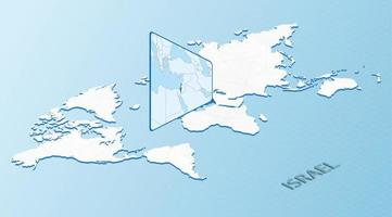 World Map in isometric style with detailed map of Israel. Light blue Israel map with abstract World Map. vector