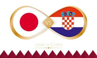 Japan versus Croatia golden icon for Football 2022 match, Round of 16. vector