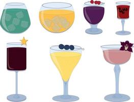 Cocktail and mocktail collection in various glasses vector illustration