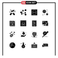 Set of 16 Vector Solid Glyphs on Grid for web protection electricity antivirus meteor Editable Vector Design Elements
