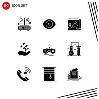 Modern Set of 9 Solid Glyphs and symbols such as rock hand science fist book Editable Vector Design Elements
