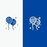 Balloon Balloons Fly American Line and Glyph Solid icon Blue banner Line and Glyph Solid icon Blue banner vector