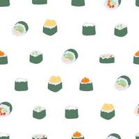 Sushi rolls pattern seamless. Traditional Japanese food background. Vector texture