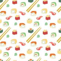 Sushi rolls pattern seamless. Traditional Japanese food background. Vector texture