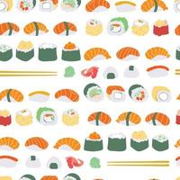 Sushi rolls pattern seamless. Traditional Japanese food background. Vector texture