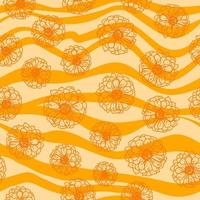 trippy orange groovy wave daisy  seamless pattern hippie vector illustration