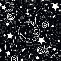 moon starry sky outline drawings seamless pattern vector