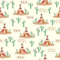 Teepee pattern. Wigwam native american summer tent illustration. Indian background pattern. vector