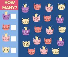 How many Cat, game for children. printable worksheet vector