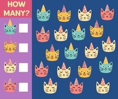 How many Cat, game for children. printable worksheet vector