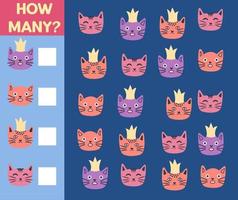 How many Cat, game for children. printable worksheet vector