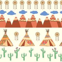 Teepee pattern. Wigwam native american summer tent illustration. Indian background pattern. vector