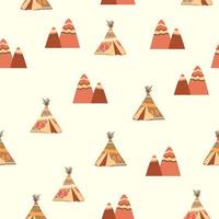 Teepee pattern. Wigwam native american summer tent illustration. Indian background pattern. vector