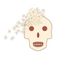 Vintage Card with Skull and Flowers on Beige Background. Day of the Death. Colorful vector