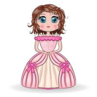Beautiful princess standing in beautiful long pink dress. vector