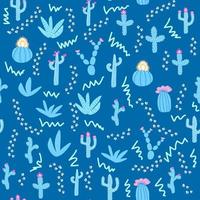 Seamless patterns with different cacti. Bright repeating texture with blue cacti. Background with desert plants. vector