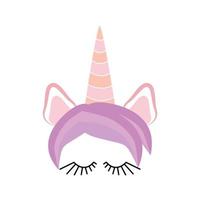 Fabulous cute unicorn with golden gilded horn and closed eyes with Flowers and Eyelashes vector