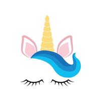 Fabulous cute unicorn with golden gilded horn and closed eyes with Flowers and Eyelashes vector