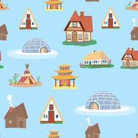 Seamless pattern with Traditional buildings of different countries set, houses from around the world vector