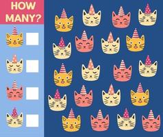 How many Cat, game for children. printable worksheet vector