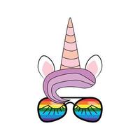 illustration of cute unicorn face wearing sunglasses vector