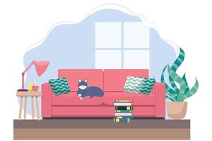 Living room with furniture. Cozy interior with sofa and tv. Flat style illustration. vector