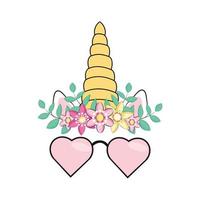 illustration of cute unicorn face wearing sunglasses vector