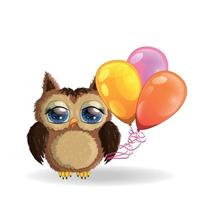 Cute Cartoon Owl Girl with a balloon. vector