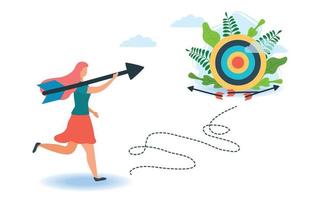 A man with an arrow is running towards his goal along a winding road, motivation is advancing, the path to achieving the goal is high vector
