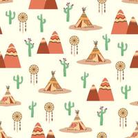 Teepee pattern. Wigwam native american summer tent illustration. Indian background pattern. vector