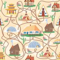 Seamless pattern with Traditional buildings of different countries set, houses from around the world vector