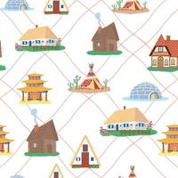 Seamless pattern with Traditional buildings of different countries set, houses from around the world vector