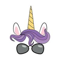 illustration of cute unicorn face wearing sunglasses vector