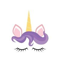 Fabulous cute unicorn with golden gilded horn and closed eyes. vector