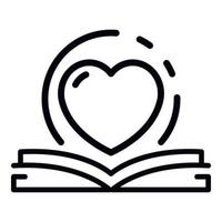 Open book and heart icon, outline style vector