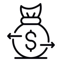 Money bag transfer icon, outline style vector