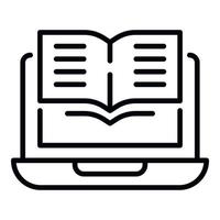 Laptop and open book icon, outline style vector