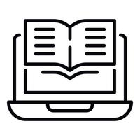 Laptop and open book icon, outline style vector