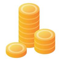 icono de pila de monedas de metal dorado, estilo isométrico vector