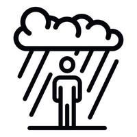 icono de hombre bajo la lluvia, estilo de esquema vector