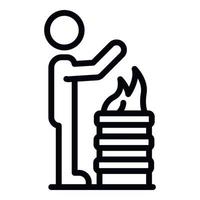 Man near fire barrel icon, outline style vector