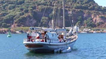 Large economical tourist boat in the bay video