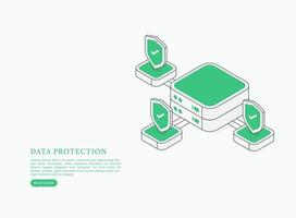 Data protection system concept. Personal data security. Vector isometric illustration.